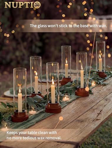NUPTIO Hurricane Glass Candle Holders with Wax Catchers, Dripless, Set of 2 - Image 2