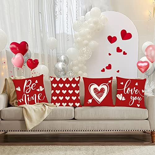 YeeJu Happy Valentines Day Pillow Covers 24x24 Set of 4 Wedding Anniversary Throw Pillow Covers Red Love Heart Cushion Covers Pillow Cases for Outdoor Couch Sofa Decoration(24 Inch) - Image 5