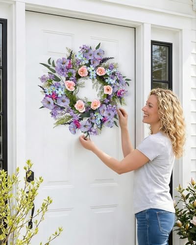 Garvee 20 in Spring Summer Artificial Colorful Flower Wreath for Front Door - Image 5