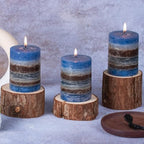 KONNI Layered Pillar Candles Set of 3, 3"x 4" Table Decor Blue Coffee - Image 3