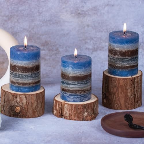 KONNI Layered Pillar Candles Set of 3, 3"x 4" Table Decor Blue Coffee - Image 3