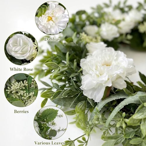 Betylifoy Summer Wreaths for Front Door 24" White Dahlia Rose Floral Wreath - Image 3