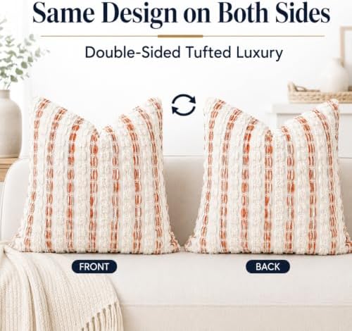 CROWNED BEAUTY Farmhouse Boho Throw Pillow Covers, 24x24, Rust Orange - Image 6