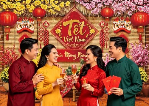 Vietnamese New Year Backdrop 2027 Tết Việt NAM Lunar New Year Party Decor - Image 2
