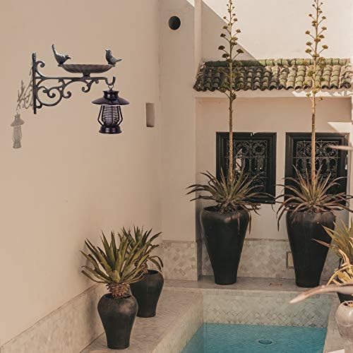 Outdoor Hanging Bracket with Bird Feeder - Cast Iron Hanger Wall Hook for Hanging Planters, Lanterns, Wind Chimes and More Garden Decorative Items, Wall Mounted Mini Bird Bath - Image 7