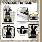 VitalCozy 10 Pcs Easter Kitchen Decor Set Oven Mitts and Pot Holders Rabbit Kitchen Towels Bunny Rugs and Mats for Chef Baking Cooking Grilling BBQ Gift - Image 4