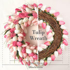 Tulip Wreath for Front Door, 20 Inch Tulip Spring Summer Wreath with Green Leaves, Artificial Floral Door Wreath for All Seasons Wall Window Valentine Easter Home Decor (Pink) - Image 3