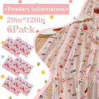 6PCS Pink Floral Table Runner 10 FT, Embroidery Daisy Table Runners Seasonal Spring Summer Sheer Tulle Dining Table Decor for Home Party Birthday Decor 29x120 Inch - Image 2