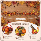 6 ft Fall Garland for Mantle Autumn Pumpkin Leaves - Image 2