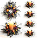 6 Pcs Mini Halloween Candle Ring Wreaths Small Pillar Candle Holder Wreath with Black Twig Branches Pumpkin Dark Purple Rose Autumn Leaves Spooky Gothic Wreaths for Farmhouse Cabinet Fireplace Table by Unknown