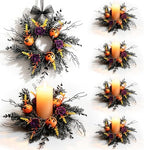 6 Pcs Mini Halloween Candle Ring Wreaths Small Pillar Candle Holder Wreath with Black Twig Branches Pumpkin Dark Purple Rose Autumn Leaves Spooky Gothic Wreaths for Farmhouse Cabinet Fireplace Table by Unknown