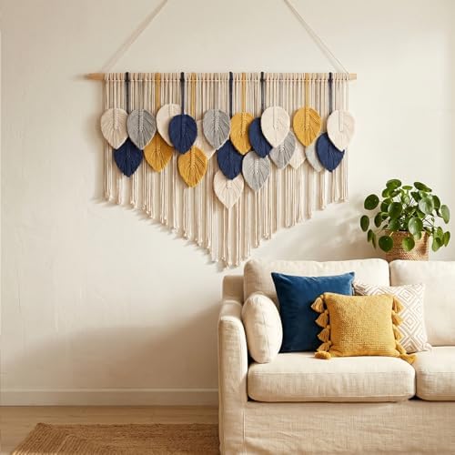 Tempospark Large Macrame Wall Hanging, 39" Wx29 L Boho Wall Hanging, Boho Chic Leaves Tassels Tapestry for Bedroom, Living Room, Dining Room, Nursery, Hallway, Balcony - Image 2