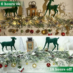 6FT Christmas Garland with Lights, Christmas Decorations Indoor Outdoor Pre-lit Artificial Pine Garland with Battery Operated Timer, Home Holiday Decor Flocked Garland for Mantel Window Stairs Wall - Image 6
