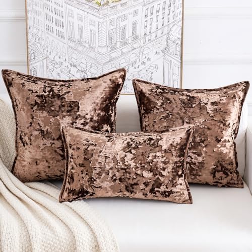 Premium Series, Crushed Velvet Throw Pillow Covers, Luxury Thick Cushion Cases for Home Decor, Dark Brown, 18x18 Inch, Covers Only - Image 5