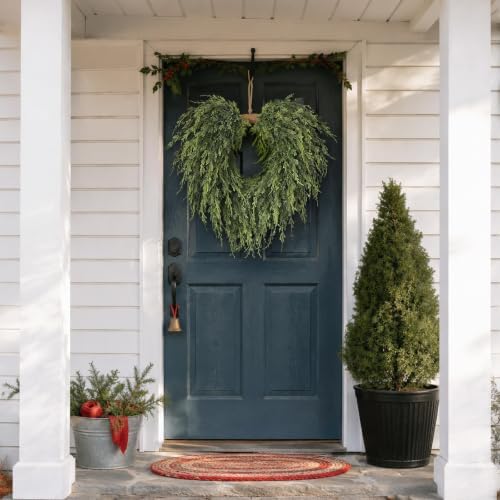 22"Heart-Shaped Artificial Christmas Cedar Pine Wreath for Front Door Decor - Image 3