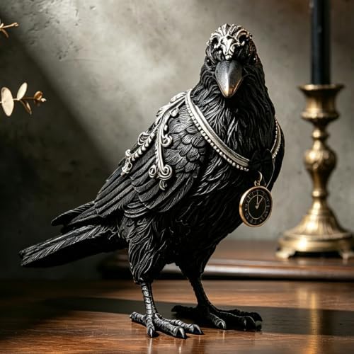Cynkeyee Raven Statue Crow Figurine - Halloween Gothic Home Decor 7.5 in by Cynkeyee