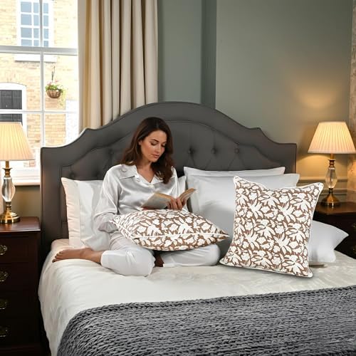 Ridhi Block Print Oak Brown Cotton Pillow Cover 24" x 24" (Set of 2) - Image 4