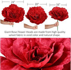 Set of 3 - Giant Red Velvet Rose Large Handcrafted Artificial Flower Props for Wedding, Home, Party, Event, Backdrop Decoration for Anniversary Birthday Valentine's Day (Red - Rose Heads Only) - Image 5