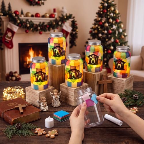 Qinyoung 12 Pcs Yellow Cross Mason Jar Craft with LED Candle Light - Image 3