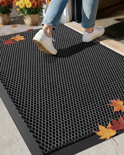 Color&Geometry Outside Welcome Front Door Mat, 24"x36" Black Grey by COLORG