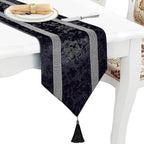 Elegant Black Table Runner, Ombre Velvet, Sequin Rhinestone, 13"X120" by Jiino