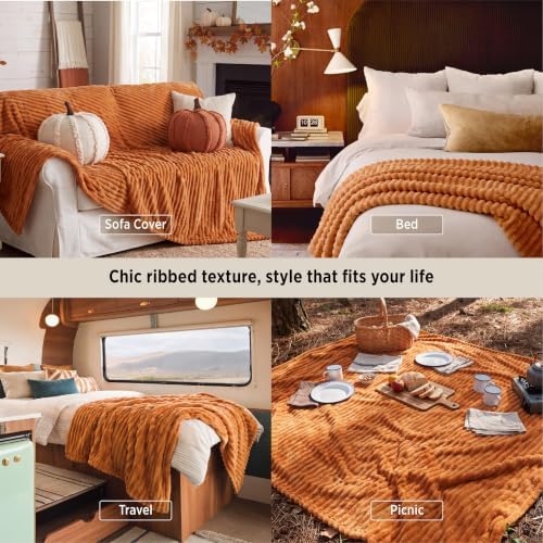 Bedsure Soft King Size Blankets for Bed Orange 108"x90" - Image 4