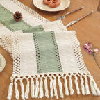 Niviy Sage Green Table Runner 120 Inches Long with Tassels, Seasonal Spring Summer Washable Embroidered Striped Braided Green and Beige Boho Table Runners for Holiday Party 12 x 120 Inches by Niviy