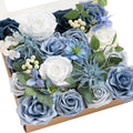 Ling's moment Fake Flowers Box, Dusty Blue & Ivory & Sage Grand Combo by LingsMoment