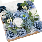Ling's moment Fake Flowers Box, Dusty Blue & Ivory & Sage Grand Combo by LingsMoment