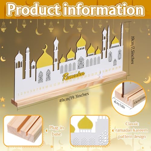 Cinnvoice 2026 Ramadan Advent Countdown Calendar, 20 Inch Ramadan Decoration for Home, Wooden Eid Countdown Gift Islamic Table Centerpiece Reusable Mubarak Mosque Table Decoration for Muslim Gifts - Image 3