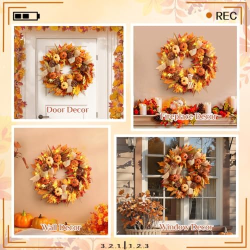 Fall Wreaths for Front Door Outside, Fall Door Wreath, 20 Inch - Image 7
