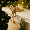 MorningRo 6 Pcs Gold Bow Christmas Stocking Holder Heavy Duty Cast Iron Gold Christmas Double Bow Stocking Holder Xmas Home Metal Decoration for Mantle Fireplace Shelf Staircase Decoration by MorningRo