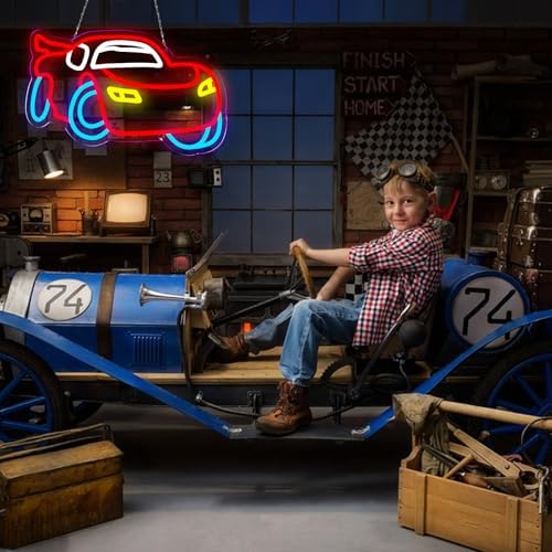 Car Neon Sign Dimmable Racing Car Led Neon Light for Wall Decor for Bedroom Playroom Gameroom Birthday Party Gifts for Boys Girls Fans 15.75×9.06 IN-USB Powered-Acrylic - Image 4