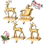 Antique Gold Reindeer & Sleigh Stocking Holder Set for Mantle Set of 4,Deer Stocking Hangers for Firepiece,Christmas Decorations Mantel Hanger for Stocking/Garland (Retro Gold) - Image 3