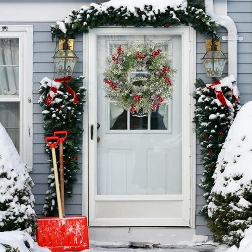 Sggvecsy 21 Inch Artificial Christmas Wreath for Front Door Xmas Red Berry Wreath with Pine Needles Pine Cones Eucalyptus Leaves Christmas Hanging Decorations for Wall Outdoor Home Window Decor - Image 4