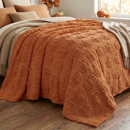 Horaldaily Fall Caramel Orange Pumpkin Faux Fur Throw Blanket 60x80 - Image 4