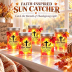 Cinrobiye 24 Sets Fall Thanksgiving Mason Jar Suncatcher Craft Kit, Christian DIY Window Art with Bible Verse Cross Stickers, Maple Leaves and Tissue Paper for Church Family Activities - Image 4