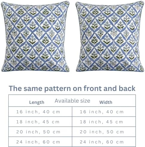 Ridhi Block Print Light Steel Blue Pillow Cover 16" x 16" (Pack of 2) Decorative Couch Pillows for Living Room, Chic Boho Cute Outdoor Pillows Covers Gifts for Spring, Easter and Valentine - Image 5