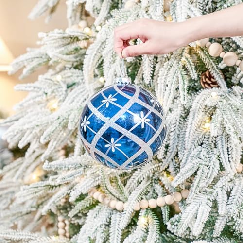 JORNOY Christmas Balls Ornaments Set, 6 inch/150mm Extra Large Shatterproof Plastic Hanging Bulbs for Xmas Tree Decorations Holiday Party with String, 4 Pack-Silver&Navy Blue - Image 5