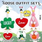 Abbylike 3 Sets St. Patrick's Day Porch Goose Outfits Lucky Shamrock Clover Yard Goose Clothes Easter Spring Lawn Costume for 23 Inch Cement Patio Garden Outdoor Statue Art Decorations - Image 2