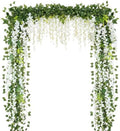 Zeyune 24 Pcs Wisteria Artificial Flowers Garland Includes 6.8 ft Artificial Wisteria Hanging Flowers 3.6 ft Fake Vines Green Pothos Leaves for Garden Outdoor Wedding Arch Decoration (White) by Zeyune