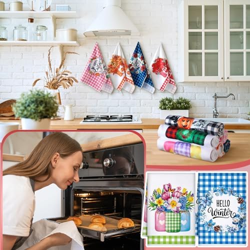 FuWeave Bouquet Flower 20 Pcs Seasonal Holiday Kitchen Hand Towels Set - Image 6