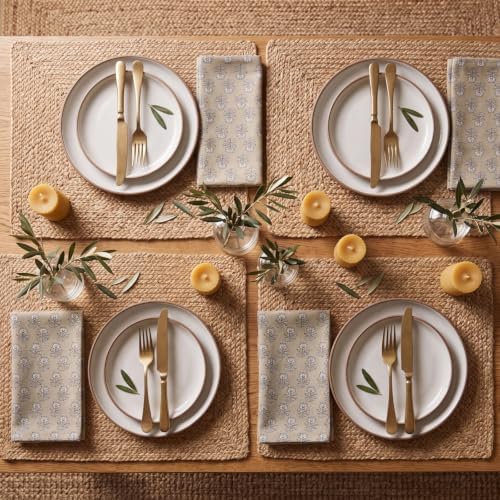 Mindsoft Set of 12 Floral Cloth Napkins Bluish Gray Linen Cloth Napkins - Image 5