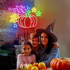 Harvest Pumpkin LED Neon Sign with Autumn Leaves & Stars, Multicolor Fall Wall Decor, USB Dimmable for Farmhouse, Thanksgiving & Whimsical Seasonal Space Art - Image 5