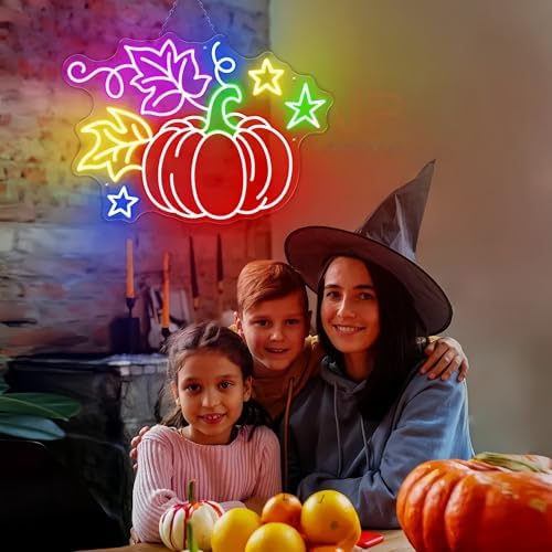 Harvest Pumpkin LED Neon Sign with Autumn Leaves & Stars, Multicolor Fall Wall Decor, USB Dimmable for Farmhouse, Thanksgiving & Whimsical Seasonal Space Art - Image 5