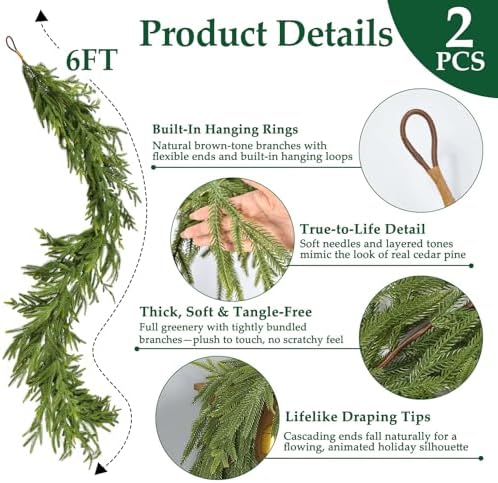 Artificial Norfolk Pine Garlands，(2, 6FT) Ft Tree Christmas Decor - Image 3