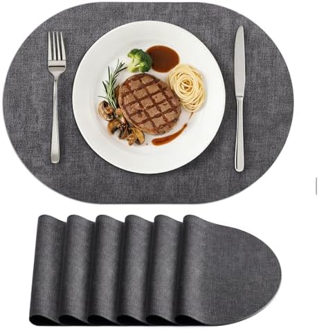 homing Heat Resistant Oval Placemats Set of 6, Dark Grey by homing