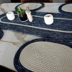 6-Piece Woven Table Runner & Placemat Set – Navy Blue Runner with 4 White/Navy Oval Placemats & Matching Basket – Braided Handcrafted Dining Table Decor for Coastal, Farmhouse & Modern Homes - Image 2
