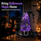 Halloween Snow Globe Lighted Witch Hat Decor Purple LED Glitter Water Globe - Image 7