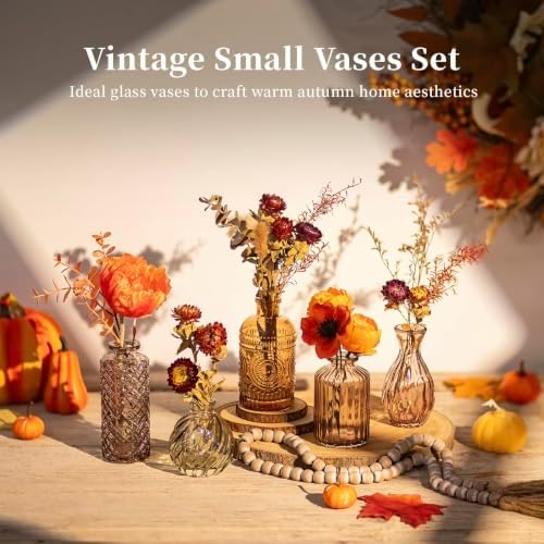 Glasseam Glass Bud Vases for Flowers: 10Pcs Amber Vintage Small Vases Set - Image 2